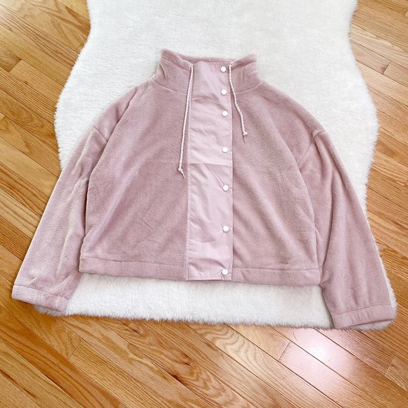 Women's Cropped Fleece Jacket, Zip/Snap Closure, Pink, Size 3X - Picture 1 of 8
